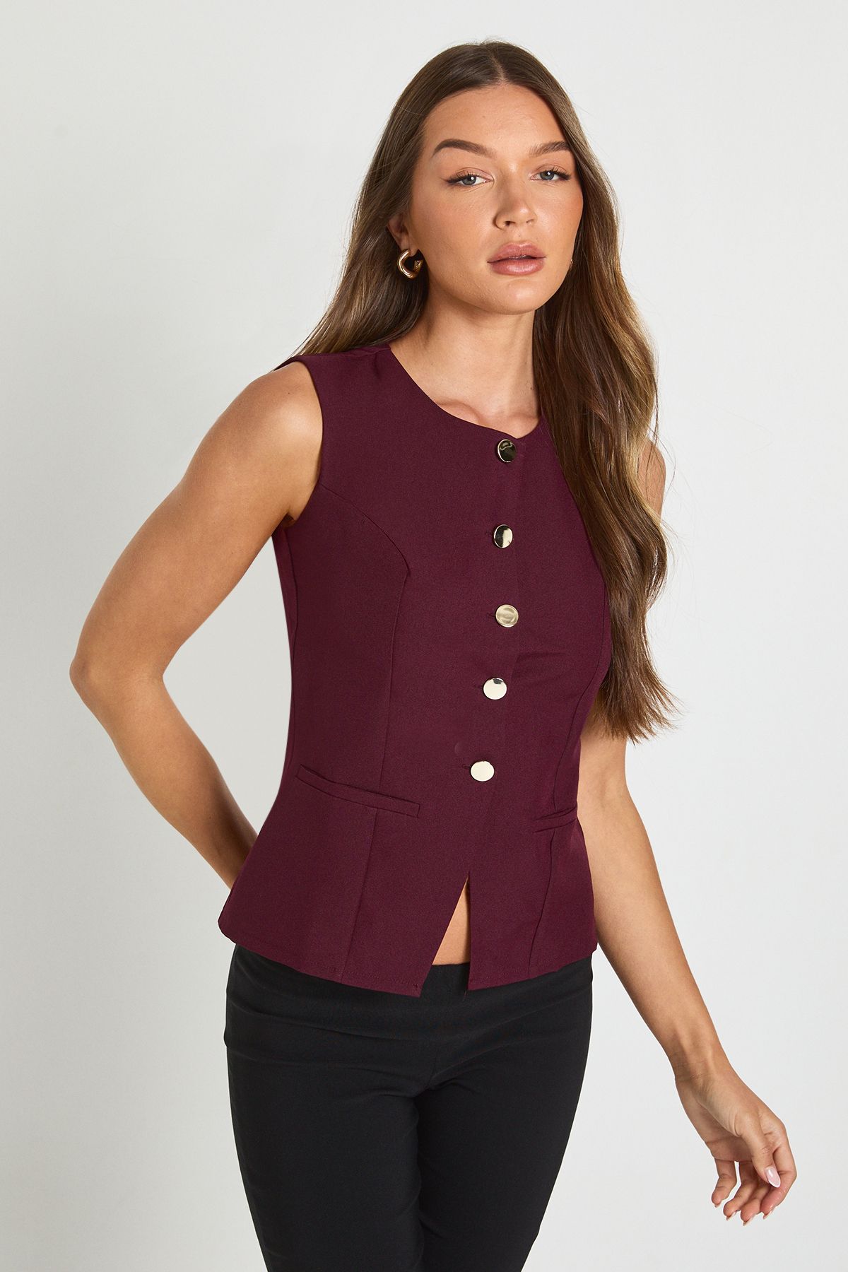 Button Trim Detail Tailored Waistcoat - Image 3