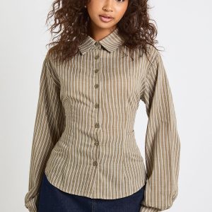 Stripe Cinched Waist Shirt