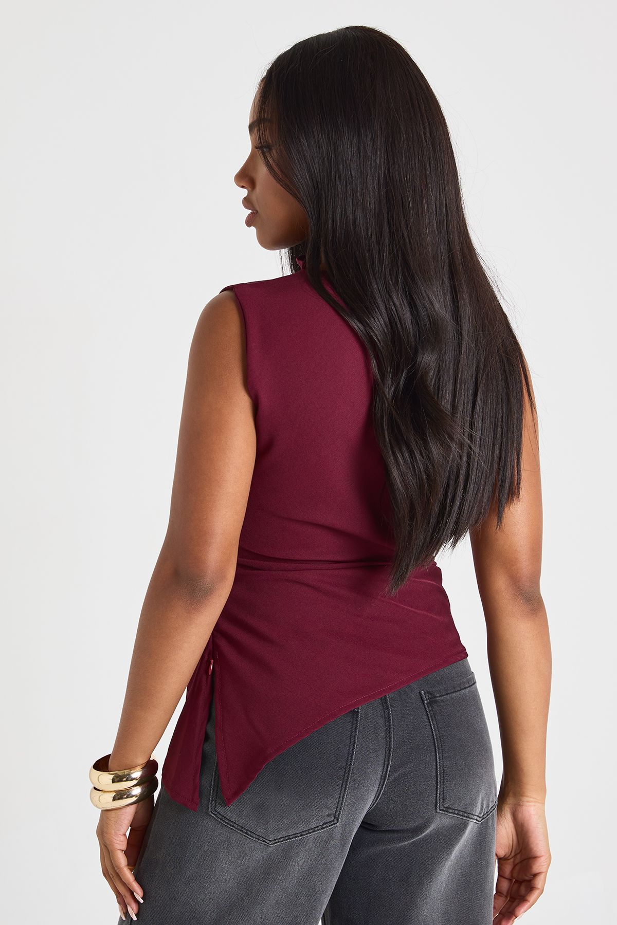 Marl Ruched Asymmetric Top - Image 2