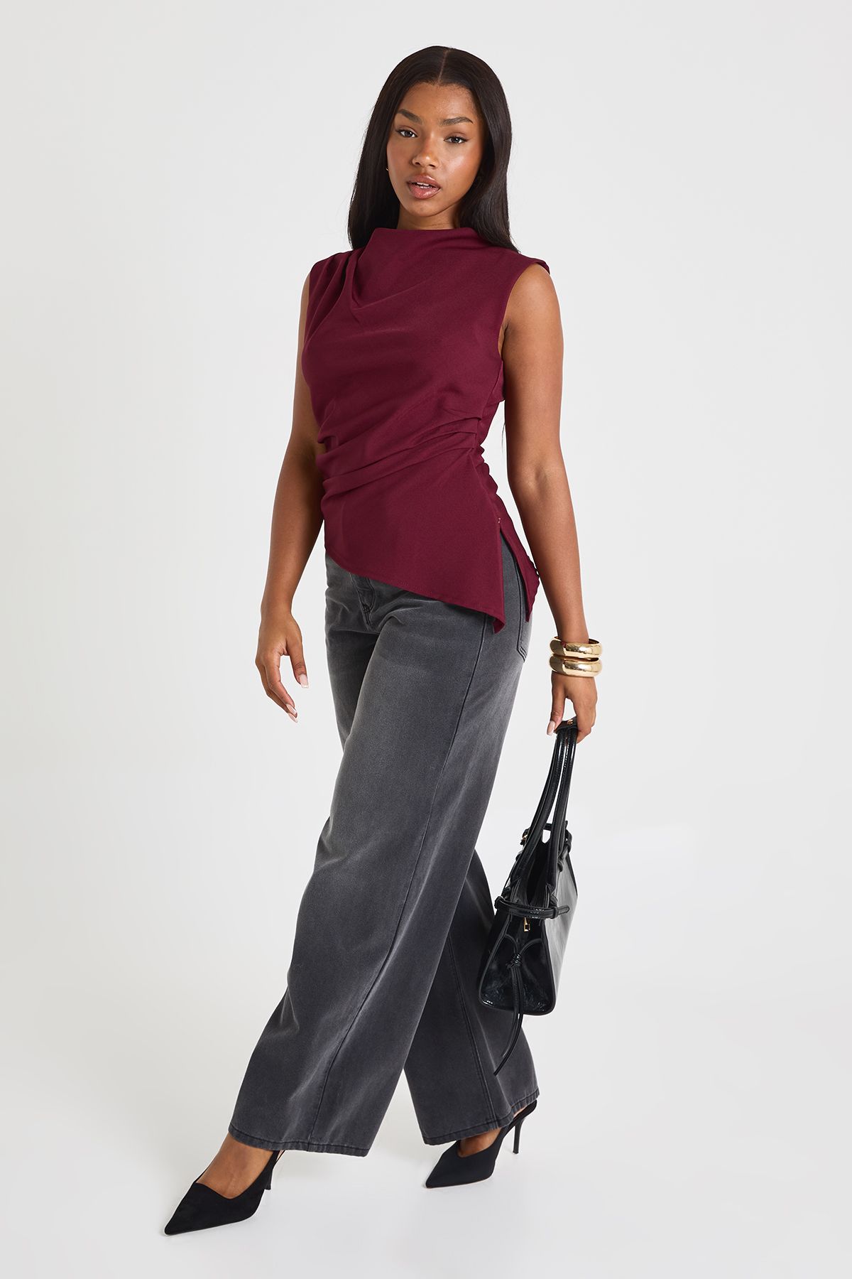 Marl Ruched Asymmetric Top - Image 3