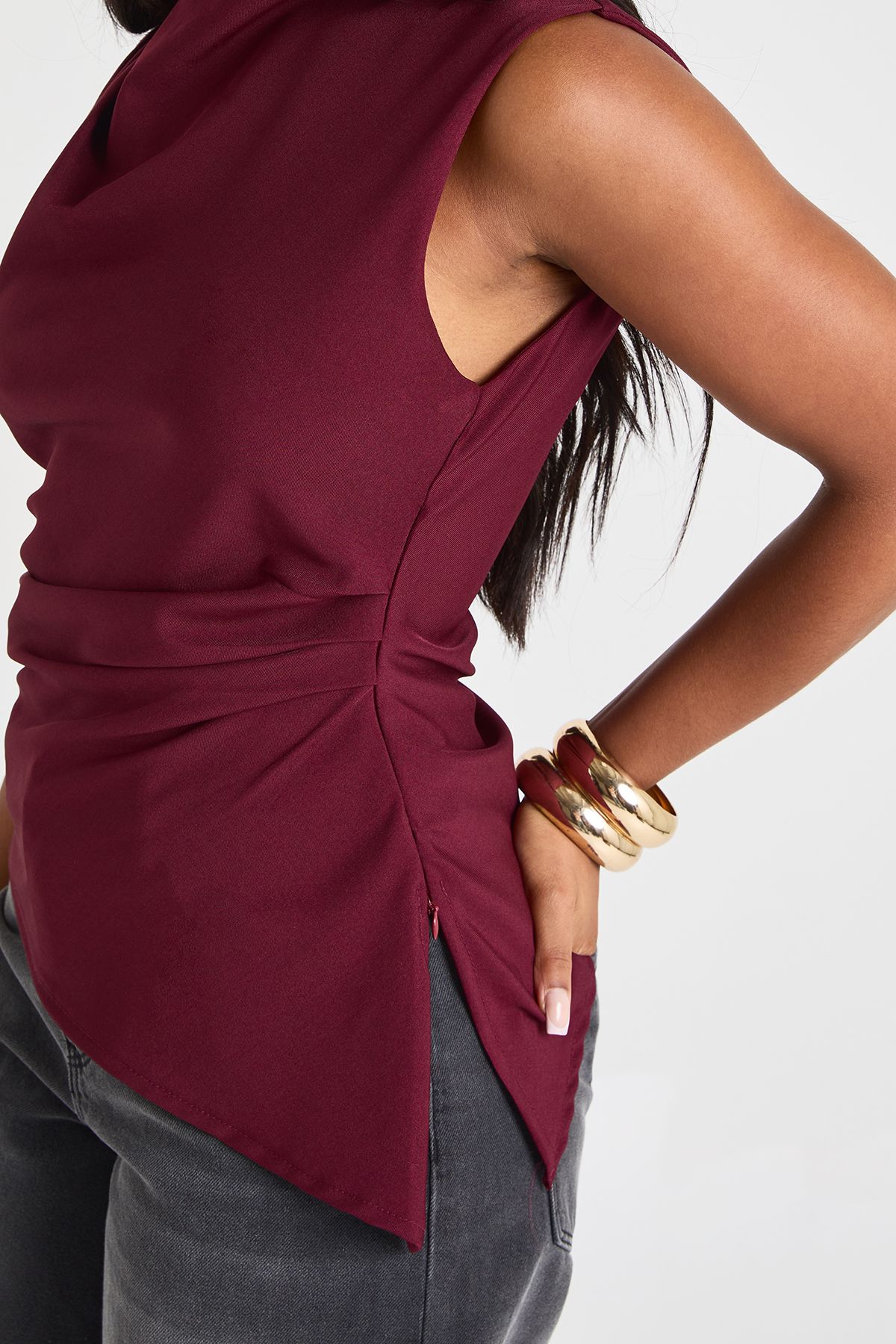 Marl Ruched Asymmetric Top - Image 4