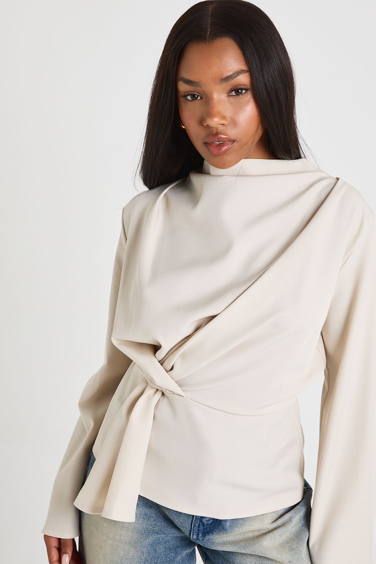 Marl Knot Detail Long Sleeve Top - Image 4