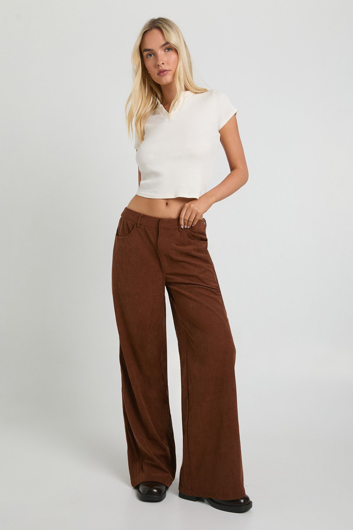 Cord Cinch Waist Wide Leg Trouser