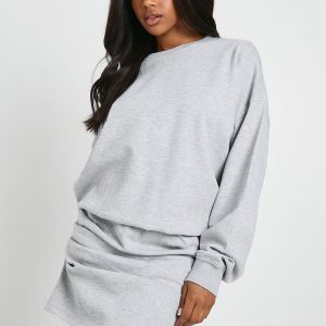 Ruched Waist Long Sleeve Sweat Dress