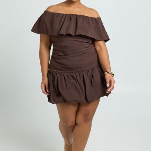 Plus Puff Ball Bardot Mini Dress