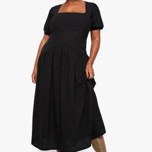 Plus Puff Sleeve Maxi Smock Dress