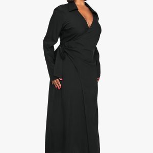 Plus Collared Tie Side Maxi Dress