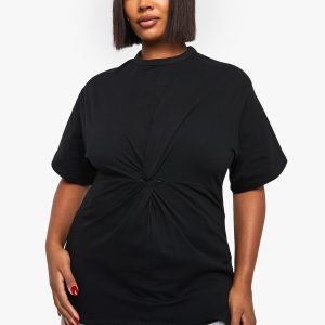 Plus Ruched Knot Detail Short Sleeve Top