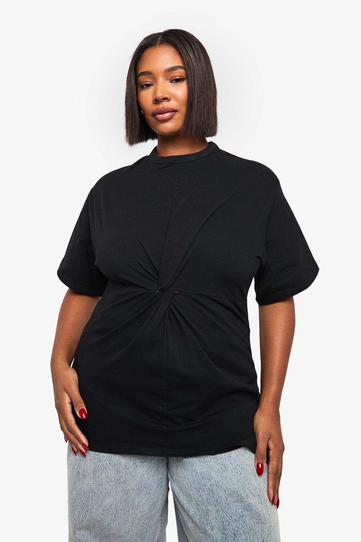 Plus Ruched Knot Detail Short Sleeve Top