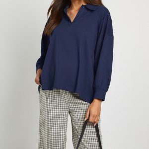 Maternity Heavy Cotton Button Detail Collared Rugby Top