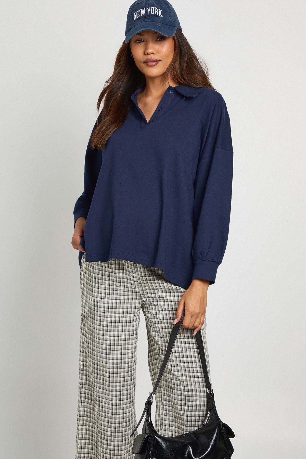 Maternity Heavy Cotton Button Detail Collared Rugby Top
