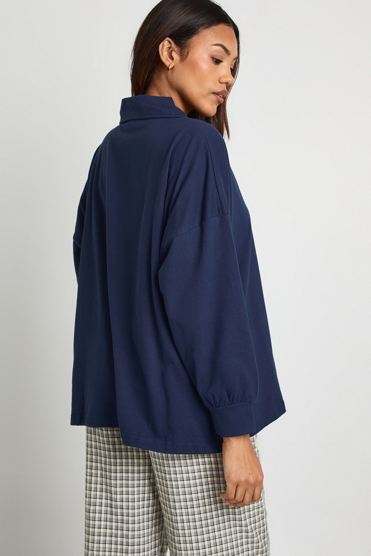 Maternity Heavy Cotton Button Detail Collared Rugby Top - Image 2