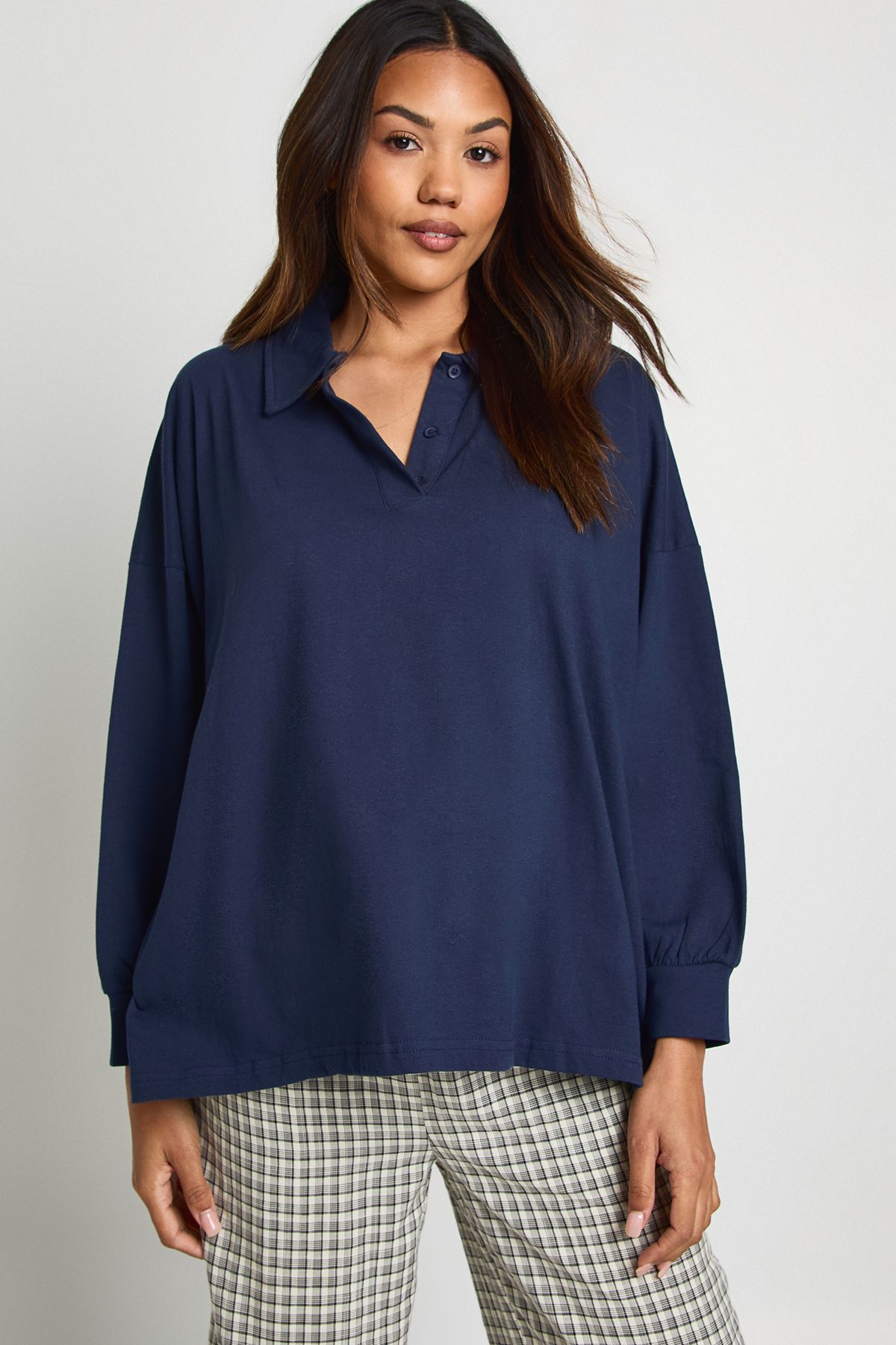 Maternity Heavy Cotton Button Detail Collared Rugby Top - Image 3