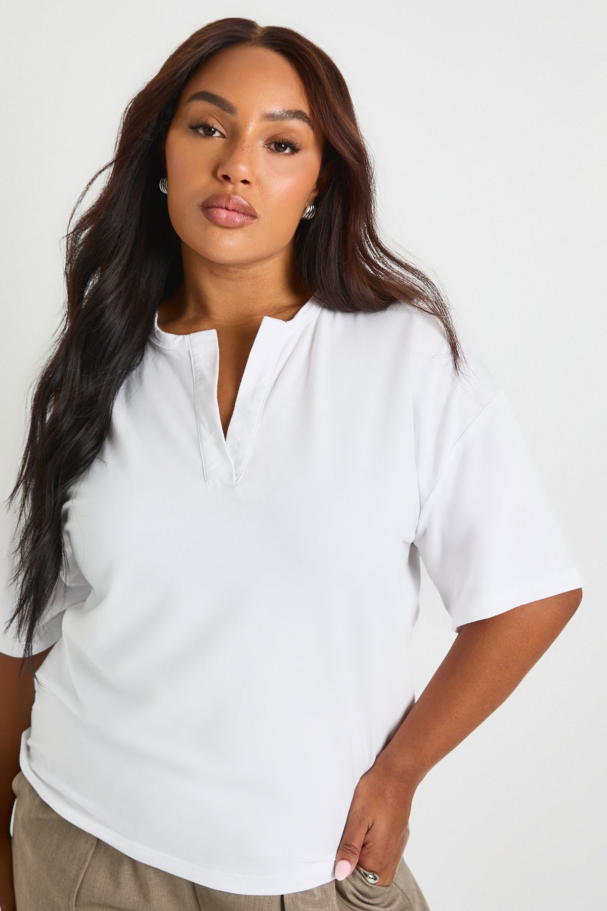 Plus V Neck Detail T-Shirt