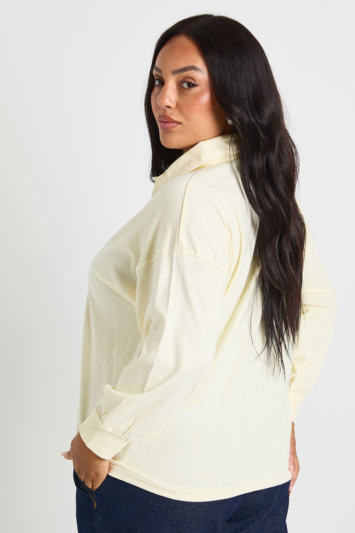 Plus Heavy Cotton Button Detail Collared Rugby Top - Image 2