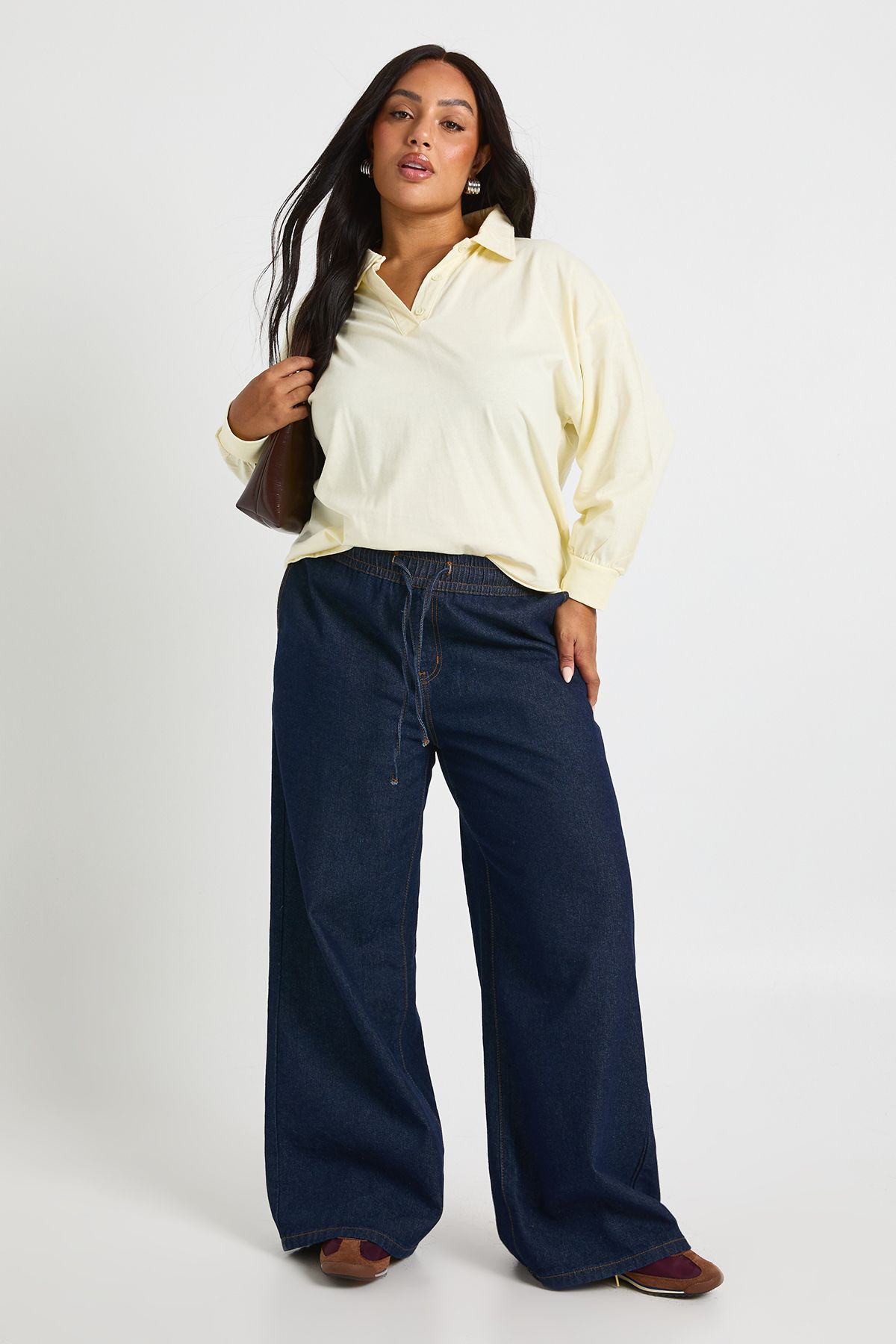 Plus Heavy Cotton Button Detail Collared Rugby Top - Image 3