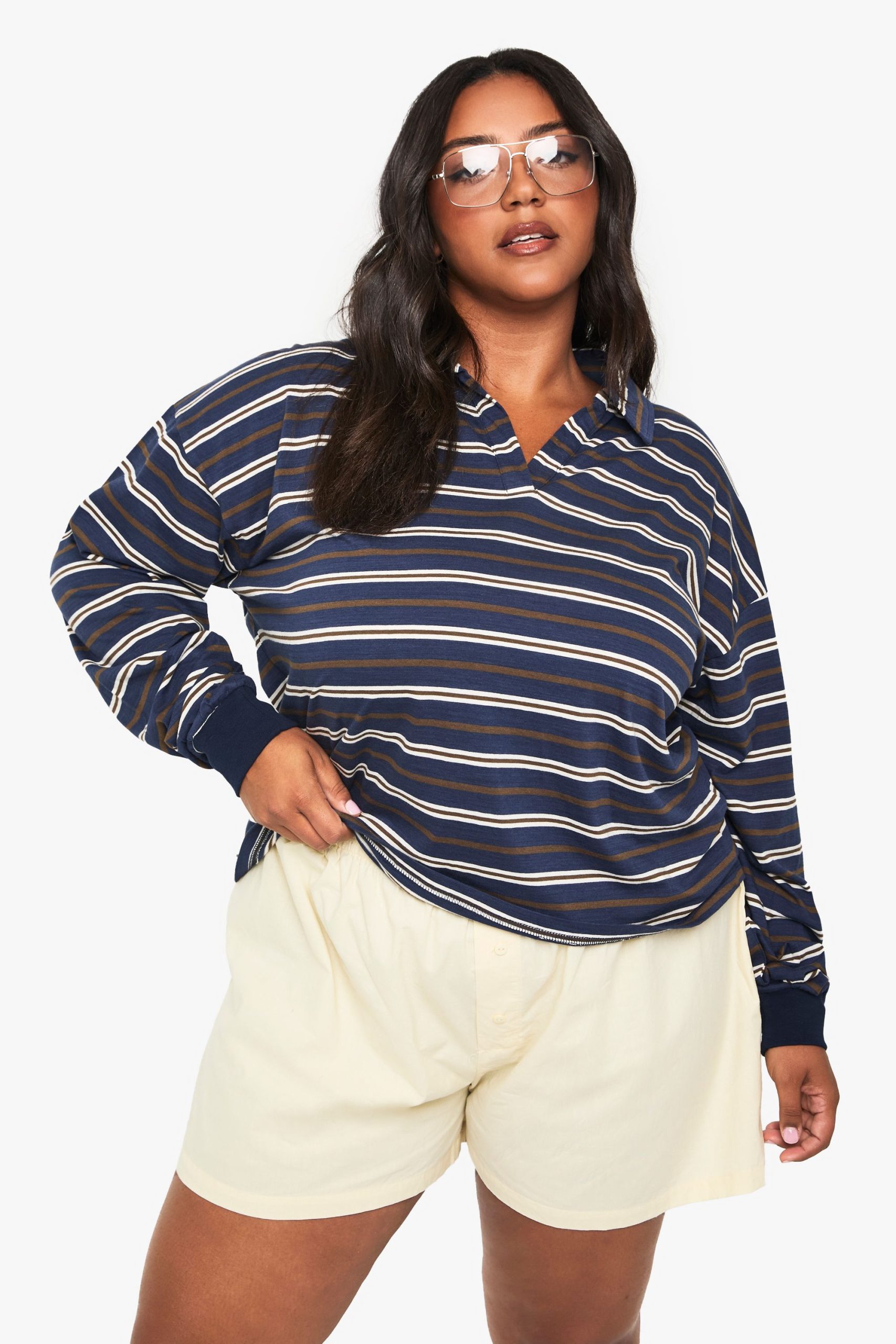 Plus Heavy Cotton Button Detail Collared Rugby Top - Image 5