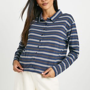 Maternity Collared Stripe Fitted Rugby Shirt