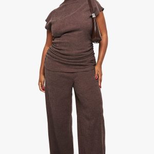 Plus Textured Wide Leg Trouser