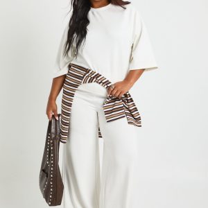 Plus Oversized T-shirt And Tailored Wide Leg Trouser Co-Ord
