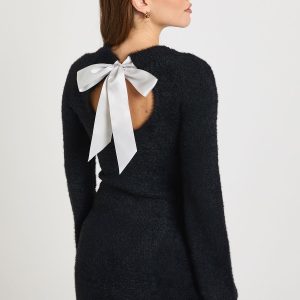 Bow Back Detail Super Soft Knitted Mini Dress