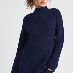 Cable Detail High Neck Knitted Mini Dress