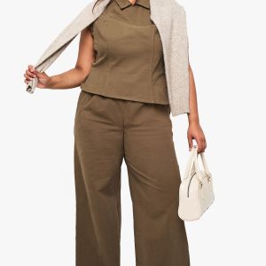 Plus Cotton twill Wide Leg Trouser