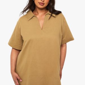 Plus collared twill shift dress