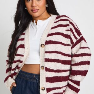 Plus Printed Knit Oversized Boyfriend Cardigan