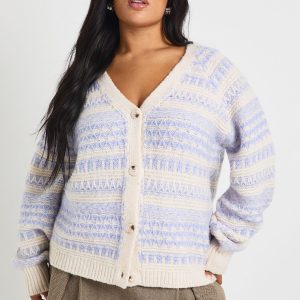 Plus Chunky Knit Fairisle Stripe Oversized Boyfriend Cardigan