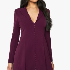 Tailored Hook & Eye Detail Cinched Waist Blazer Dress