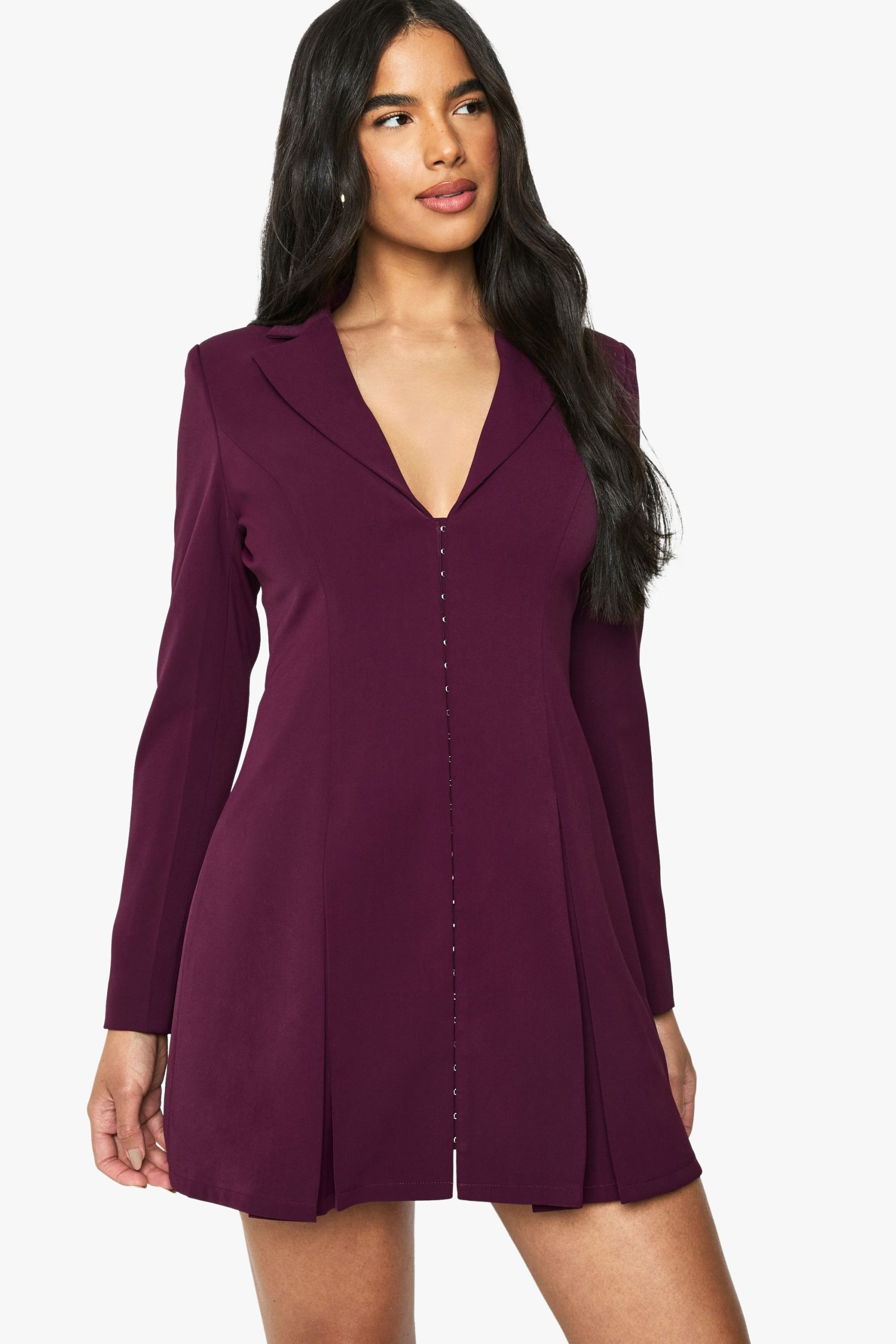 Tailored Hook & Eye Detail Cinched Waist Blazer Dress
