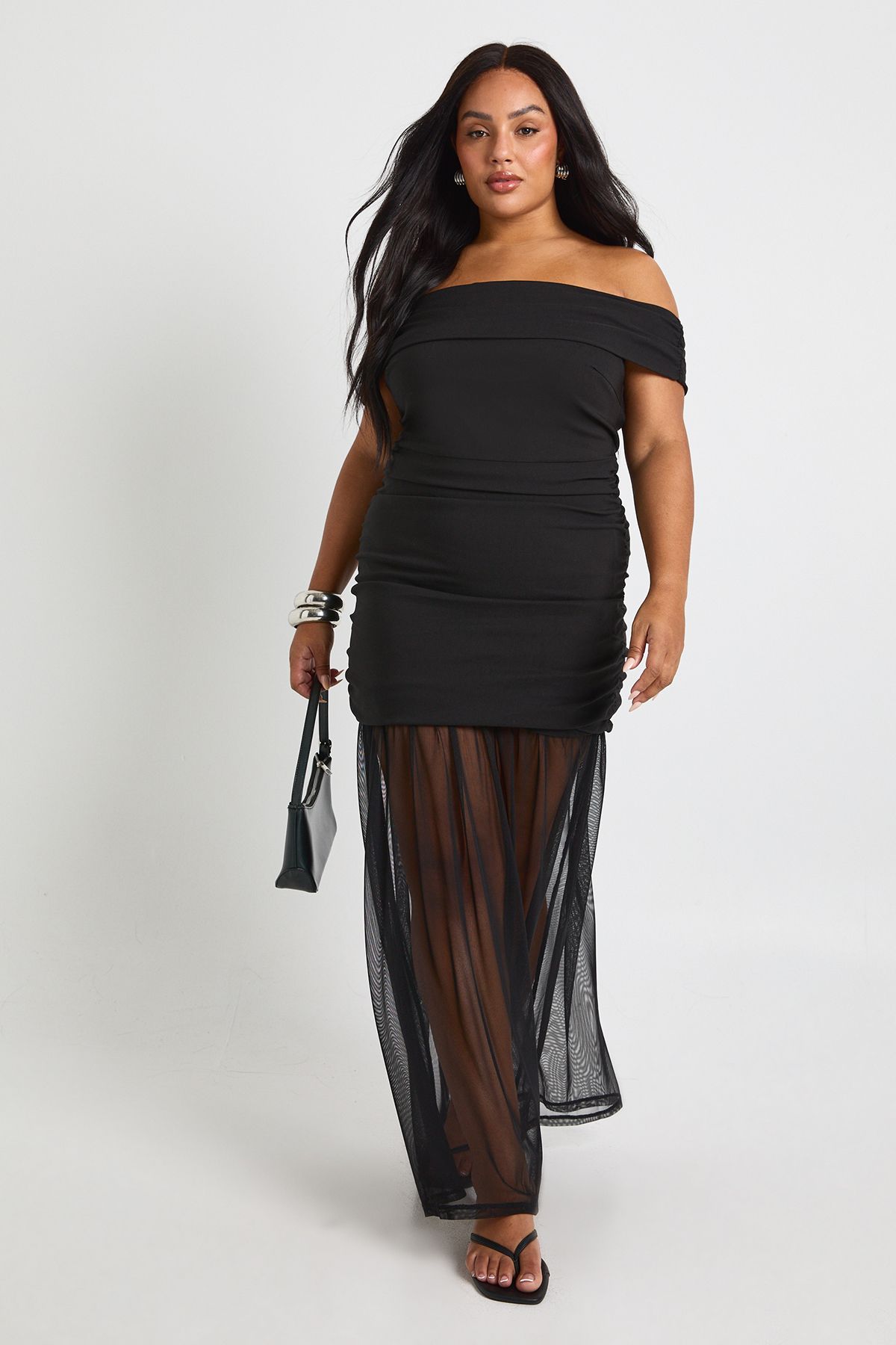 Plus Bardot Ruched Maxi Dress - Image 3