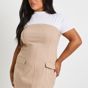 Plus Pinstripe Bandeau Detail T Shirt Dress
