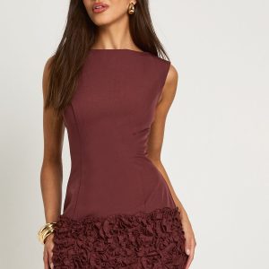 3D Floral Drop Hem Mini Dress