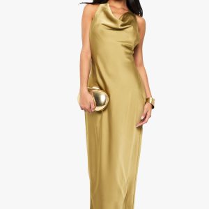 Drape Back Satin Maxi Dress