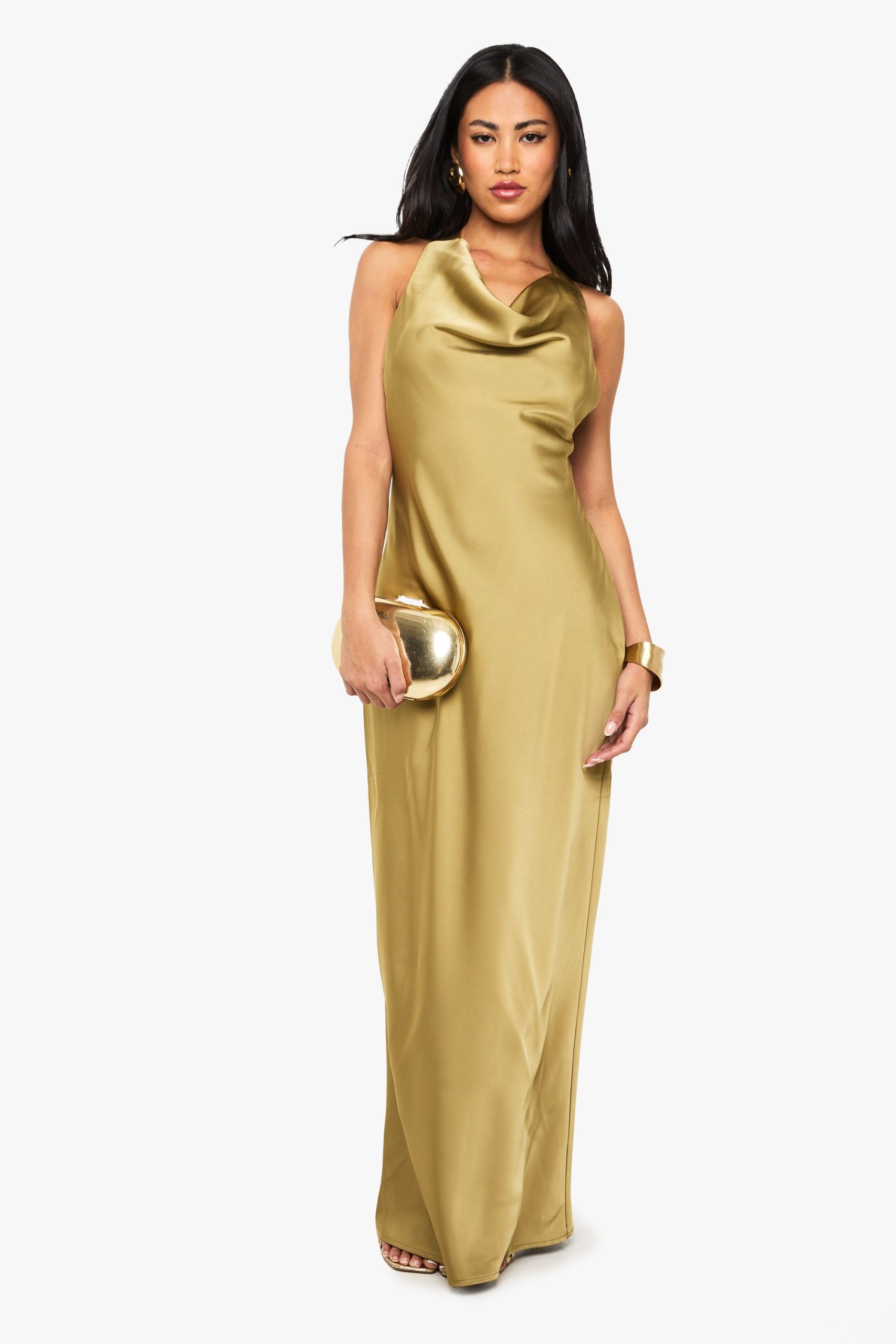 Drape Back Satin Maxi Dress