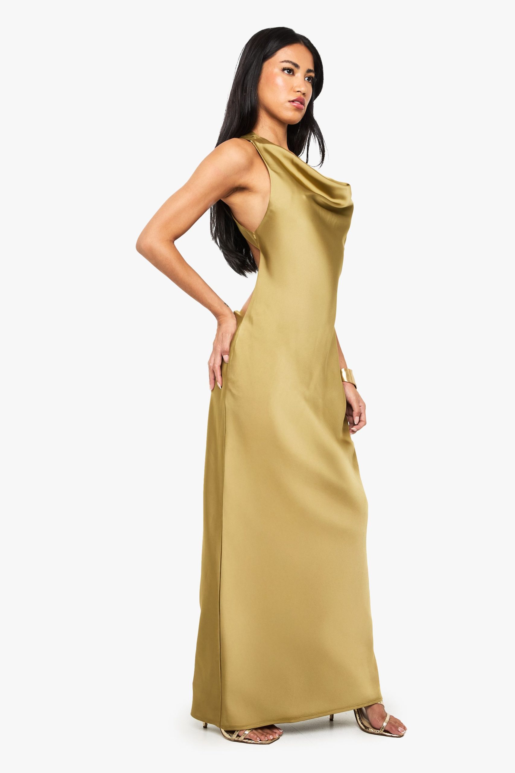 Drape Back Satin Maxi Dress - Image 3