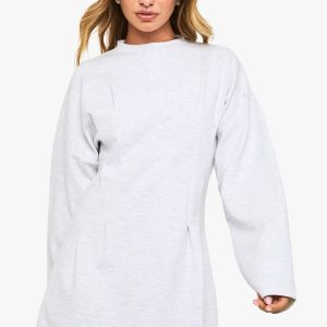 Ruched High Neck Barrel Sleeve Skater Dress
