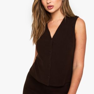Brushed Micro Rib V Neck Button Through Waistcoat