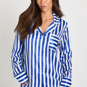 Oversized Contrast Stripe Pyjama Shirt & Short Set