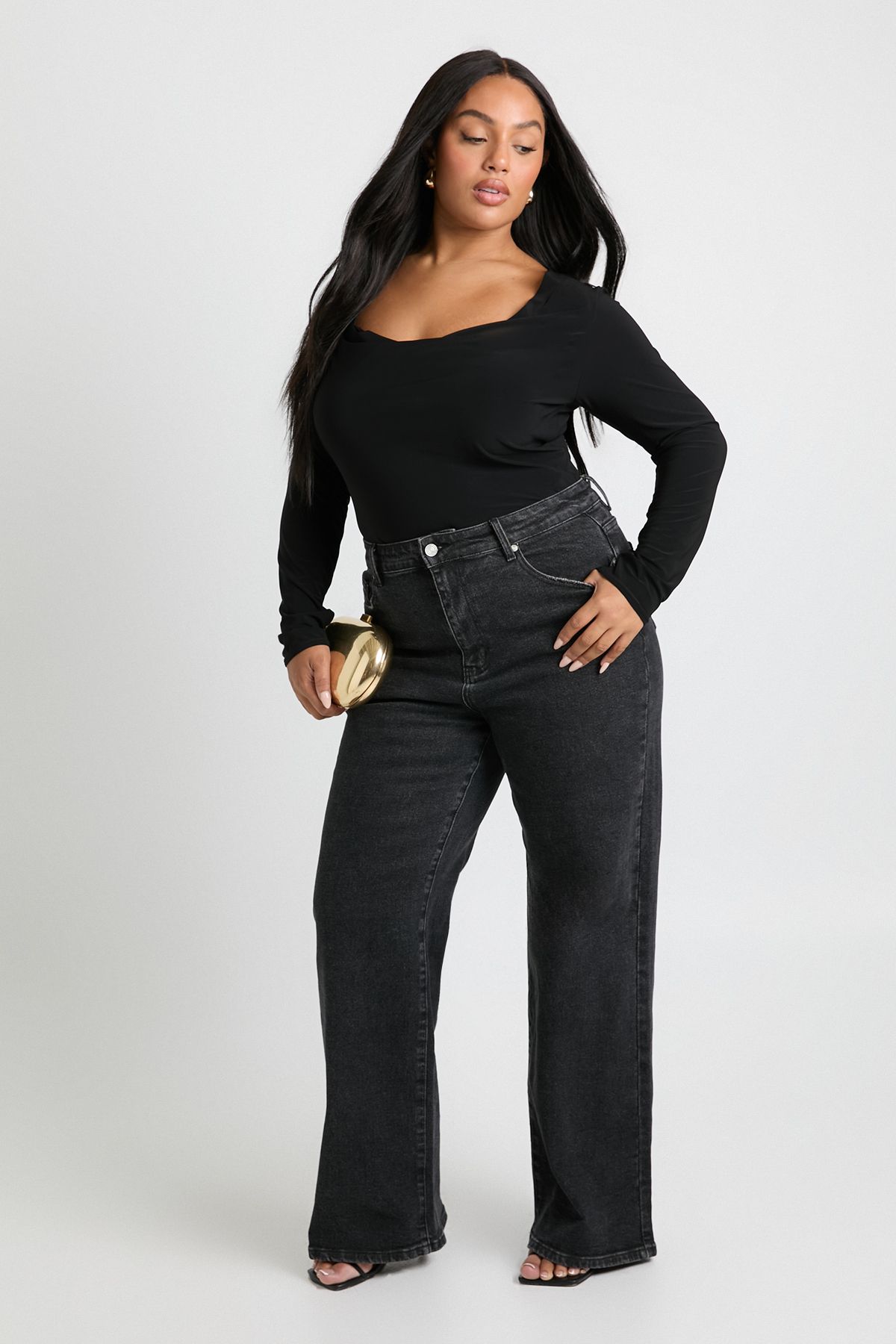 Plus Cowl Neck Long Sleeve Bodysuit - Image 2