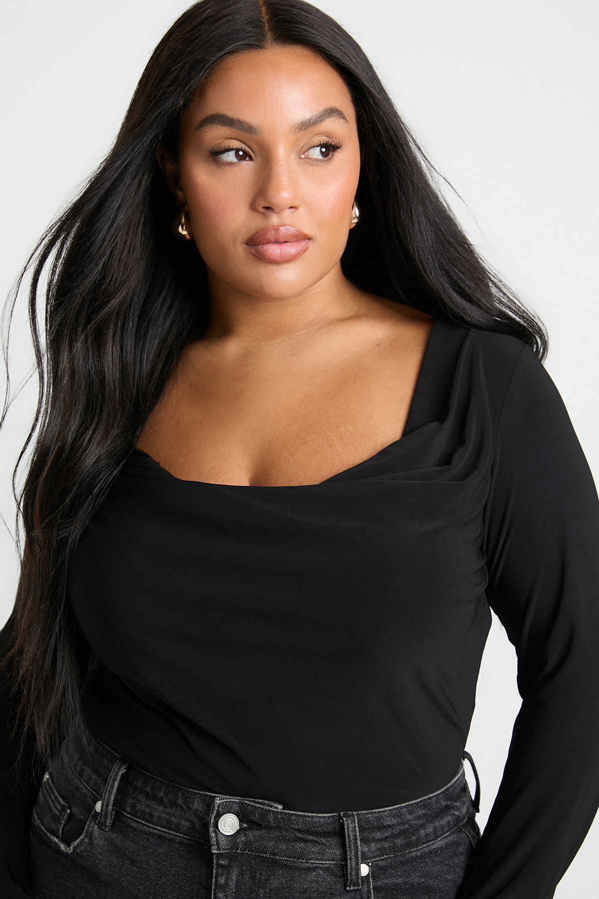 Plus Cowl Neck Long Sleeve Bodysuit - Image 3