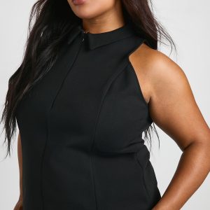 Plus Structured Zip Down Collared Top
