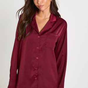 Satin Long Sleeve Shirt & Shorts Pyjama Set