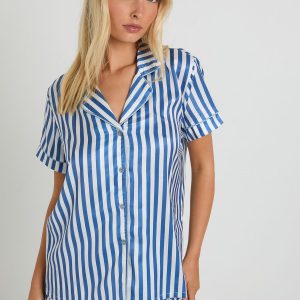 Contrast Stripe Short Sleeve Shirt and Short Pyjama Set
