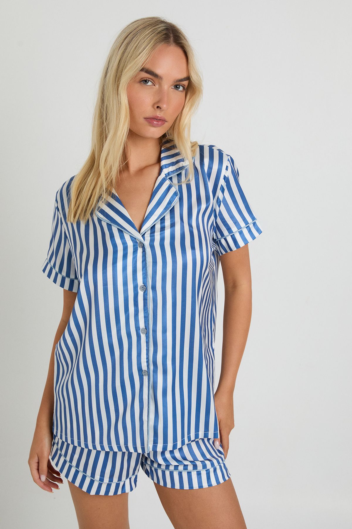 Contrast Stripe Short Sleeve Shirt and Short Pyjama Set