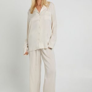 Oversized Satin Long Sleeve Shirt & Trousers Pyjama Set