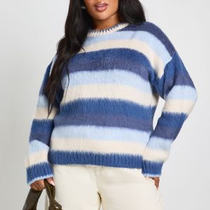 Plus Brushed Stripe Oversized Jumper