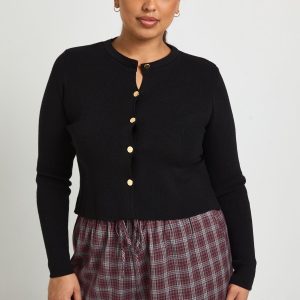 Plus Gold Button Crew Neck Boxy Cardigan